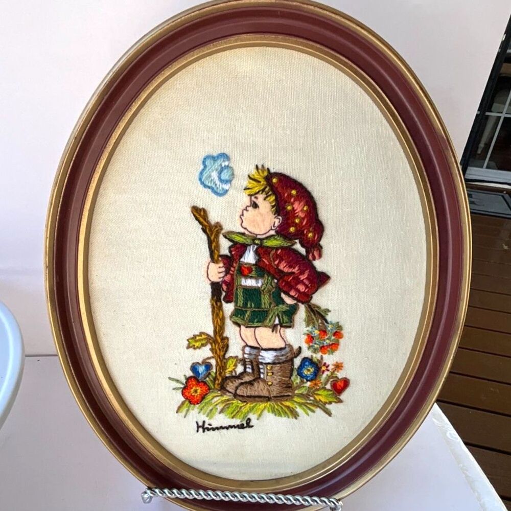 Vintage Hummel needlepoint Merry Wanderer signed 1984 so pretty